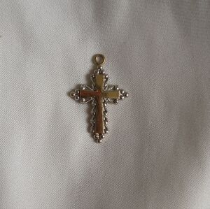 Vintage Delicate Two-Tone Cross Pendant Necklace Charm - 14K Gold